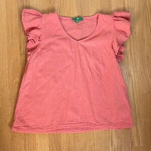 Women's Cotton Gauze Ruffle Cap Sleeve Top M